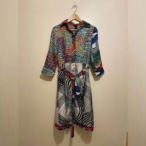 Desigual Multicolor Patterned Button Down Belted Women's Dress. Size 40